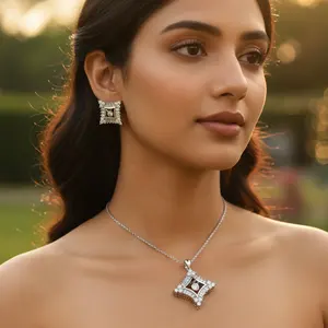 Classic Silver Diamond Pendant & Earrings <b>Set</b> with Zircon Gold Rose Gold & Platinum Plating <b>for</b> <b>Women</b> Party Gift <b>Jewelry</b> - Product Image 1