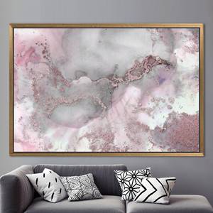 Printed Canvas Artwork: Pink & Gray Marble Abstract Luxury Decor,1P:Gold <b>Framed</b> - Product Image 1