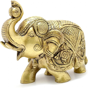 Deux Moustaches Maharaja Elephant Design Pièce maîtresse en laiton faite à la main (5X2.5X4 pouces) Traditionnelle pour la décoration de la maison de mariage Pack 1 - Product Image 2