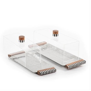 Plateau de service alimentaire en métal poli or martelé avec poignées de travail en bois et vadrouille Plateau de nourriture fait main en métal en acier inoxydable - Product Image 2