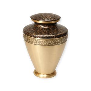 Luxury Golden Brass Keepsake Urn with Textured <b>Stone</b> Finish Lid and Floral Band Design for <b>Memorial</b> Display - Product Image 1
