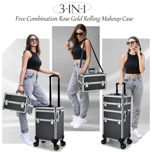 3 in 1 Rolling <b>Makeup</b> Trolley with Detachable Compartments Lockable Cosmetic Storage <b>Case</b> <b>on</b> <b>Wheels</b> Portable Salon Organizer - Product Image 5