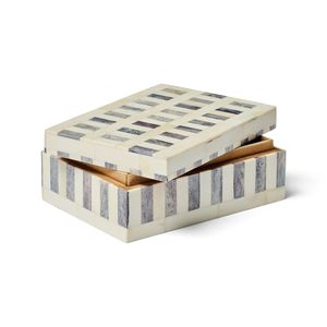 Boîte à bijoux en bois avec incrustation d'os de corne - Design carré moderne, conteneur artisanal durable pour organiser les accessoires - Product Image 1