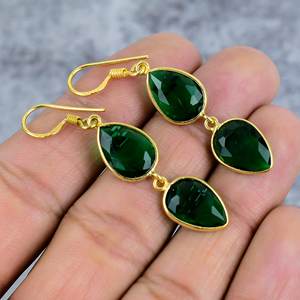 Chrome Diopside 925 Sterling <b>Silver</b> Gold Plated Pear Gemstone Earrings Dangle Earrings for Women Statement Earrings Gift for Her - Product Image 1