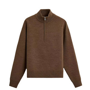 Couleurs personnalisées Logo avant à manches longues quart-Zip Vintage tricoté pull col montant sweat pour hommes hiver - Product Image 5