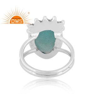 แหวนแยกอควาเลสเตอร์สีเงินสเตอร์ลิงประดับพลอยคาลซิโดนีดีไซน์ล่าสุดสำหรับเป็นของขวัญสำหรับผู้หญิง - Product Image 4