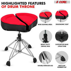 Silla de baterista de 5 patas con soporte lumbar acolchado dividido de 5 núcleos y capacidad de 441 lb - Product Image 3