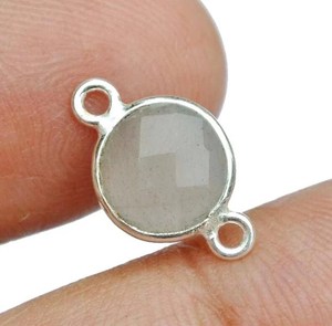 10mm Double boucle lien breloque connecteurs 925 argent Sterling naturel gris calcédoine damier coupe lunette réglage collier pour les femmes - Product Image 5