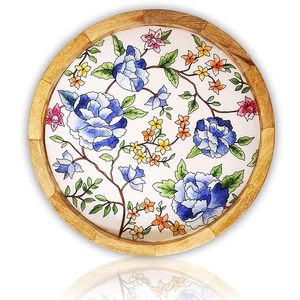 Bandeja decorativa impresa de madera con patrones artísticos Bandeja DE SERVICIO DE MADERA impresa hecha a mano moderna para uso en hoteles - Product Image 5