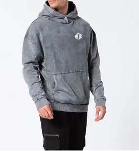 Arrivée la plus rapide qualité supérieure 100% coton hommes hiver lavage à l'acide à capuche décontracté respirant motif solide tenue décontracté - Product Image 2