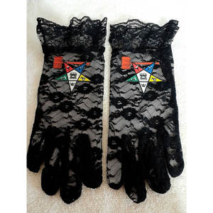 OES Order of The Eastern Star with <b>gavel</b> logo emblem black lace gloves - Product Image 2