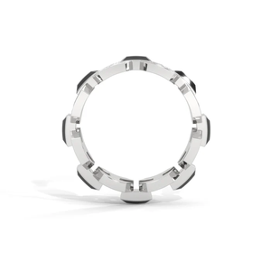 Bague chaîne géométrique Hexa Link en argent sterling 92,5 avec émail noir et diamants pavés, maillons hexagonaux alternés, style moderne - Product Image 5