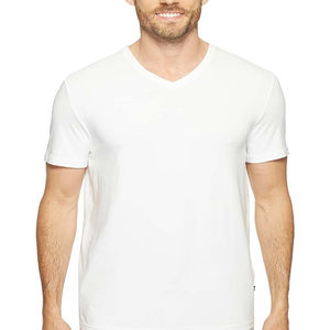 T-shirts col en V pour hommes vente en gros T-shirt blanc uni à manches courtes en coton pour l'été T-shirt de haute qualité à la mode Vêtements en stock d'usine personnalisés - Product Image 6