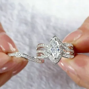 2CT เงิน925วงแหวนเพชรโมอิสสำหรับงานแต่งงานงานหมั้นหรือของขวัญปาร์ตี้ - Product Image 1