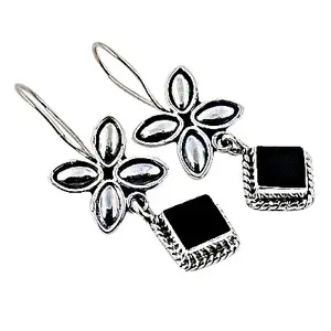 18K Gold Plated 925 <b>Silver</b> Flower <b>Drop</b> <b>Earrings</b> with Black Stone Women's Jewelry for Weddings & Parties - Product Image 1