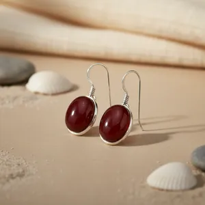 Pendientes de Plata 925 con Cornalina y Baño de Oro de 18K para Mujer, Ideales para Bodas, Fiestas y Uso Diario, con Diseño de Aro - Product Image 2