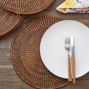 Blue Flower Scalloped Rattan <b>Placemat</b> and Charger Plates From Vietnam Factory for Dining Table <b>Set</b> of Mats & Pads - Product Image 2