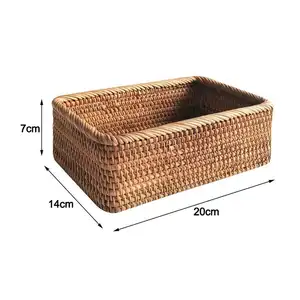 Cesta de mimbre tejida a mano, para frutas, té, aperitivos, pan, caja de almacenamiento Rectangular para cosméticos, suministros de cocina para el hogar