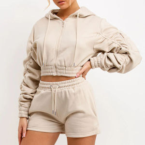 Sweat à capuche Tech décontracté pour femmes Sweat Short Set Respirant Séchage rapide Haute qualité Polyester/Coton Solide Genou Sans Cordon - Product Image 4