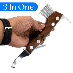Cuchillo limpiador y cortador de pezuñas 3 en 1 al por mayor, cuchillo multiusos con cepillo de acero para púas y alambres, limpia bien las pezuñas - Product Image 5