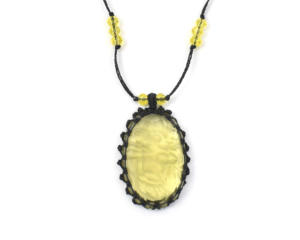 หินเลมอนควอตซ์พร้อมลูกปัดทำด้วยมือทรงรีแฟชั่นแกะสลักหินร้อยสร้อยคอจี้ - Product Image 1