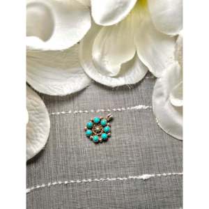 Fairren Beggy Kingman Turquoise Rose Gold Pendant Bezel Setting Platinum Gold Jewelry Jade Bell Pattern Sterling <b>Silver</b> <b>Charm</b> - Product Image 4