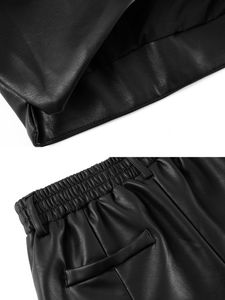 2026 Spring Summer New High Waist PU Leather Shorts Women's Casual Loose Elastic Waist A-<b>Line</b> Wide Leg Slimming Boot <b>Pants</b> - Product Image 5