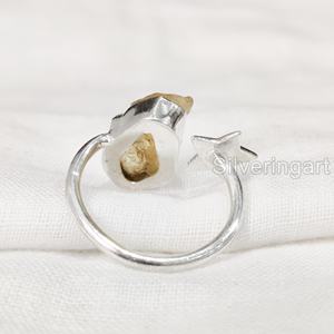 Bijoux en pierre brute bague pour femme pierre précieuse citrine brute naturelle novembre pierre de naissance étoile bague noël 925 bague en argent Sterling - Product Image 5