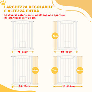 PawHut Barrière de chien réglable 76-104cm, barrière de 106cm de haut avec 2 extensions, blanc - Product Image 4