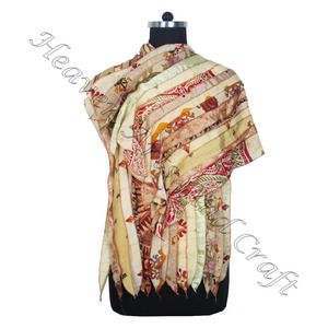 Indian Vintage 15 Strips <b>Silk</b> Girl's Stole Reversible <b>Silk</b> Sari Neck Wrap <b>Scarves</b> Recycled Wholesale Manufacturer From India - Product Image 1