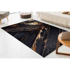 Tapis abstrait noir et or : Décoration de bureau moderne, avec tapis à poils doux - Product Image 2