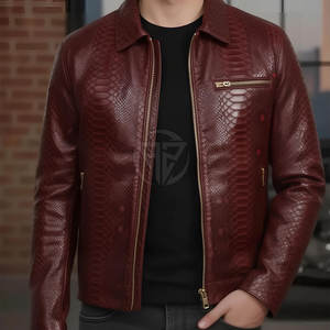 Chaqueta de Cuero Vacuno Repujado de Primera Calidad, Logotipo Frontal, Construcción Duradera, Textura Refinada, Chaqueta de Invierno Ligera y Ecológica para Hombre - Product Image 3