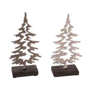 Fancy Design Handmade Metal Christmas Tree Sculpture High Quality <b>Silver</b> Aluminium Trees On Natural Mango Wood Base Table Decor - Product Image 5