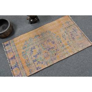 Vintage 2 X 3.5ft jaune bleu Patchwork laine tapis à la main turc grande surface Latex pour couloir chambre tapis abstrait - Product Image 2