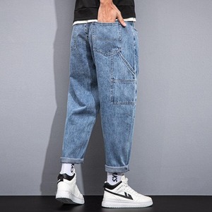 Jean Cargo Denim Pantalon coupe ample à jambe droite avec poches utilitaires, Streetwear décontracté confortable et durable pour tous les jours - Product Image 6