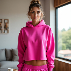 Crop Sweats à capuche à manches longues pour femmes Vêtements de sport de haute qualité 450gsm Fleece Hoodies Respirant Plain Shorts Hoodie pour femmes - Product Image 6