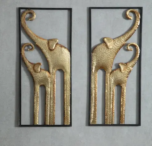 Set di 2 decorazioni da parete per elefanti decorazioni da parete africane decorazioni per animali da parete con elefante dorato per soggiorno moderno