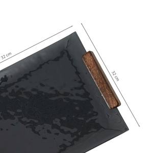 Plateau de service rectangulaire moderne en métal noir avec poignées en bois, plateau de table minimaliste pour la maison, l'hôtel, la salle à manger, les cadeaux - Product Image 6