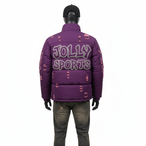 Chaqueta acolchada de alta GSM, ropa de abrigo cálida de poliéster, Color púrpura, logotipo personalizado, chaqueta acolchada con detalles de diamantes de imitación para hombre - Product Image 2