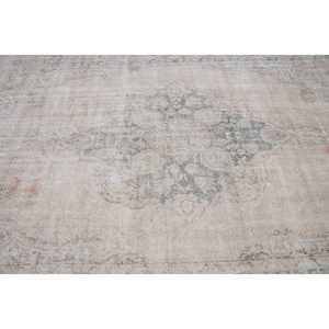 Tapis vintage surdimensionné écologique 8x11,6 pieds, patchwork blanc et bleu en laine avec envers en latex - Product Image 4