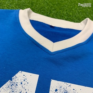 T-shirt court en molleton français bleu et blanc à col en V de haute qualité pour femme, taille XL, vente en gros, promotion estivale, impression personnalisée - Product Image 4