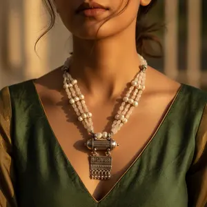 Collier en perles d'argent fait main pour femmes, bijoux de déclaration - Product Image 2