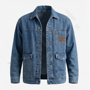 Chaqueta de Moda Urbana para Hombre, Estilo Casual, de Mezclilla y Algodón, Corte Ajustado, Reversible, con Cuello Alto y Logotipo Frontal, Venta Caliente - Product Image 1