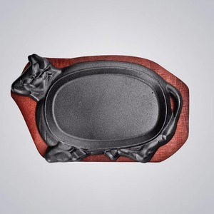 Assiette à steak en fonte pré-assaisonnée en forme de taureau noir avec base en bois à vendre VOIR LES DÉTAILS CI-DESSOUS!!! - Product Image 6