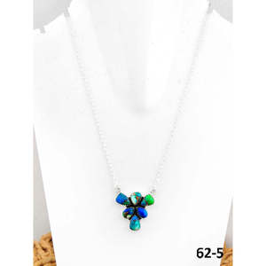 Southwest Style Peacock Dahlia <b>Opal</b> <b>Necklace</b> Handmade with Sterling Silver & Bezel Setting Flower Pattern - Product Image 1