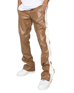 Pantalones de chándal de cuero de alta calidad Pantalones casuales estampados con rayas laterales blancas Pantalones acampanados con logotipo personalizado Hecho por RAM Industry - Product Image 2