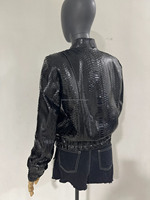 Blouson style serpent personnalisé pour femmes Python finition brillante noir Blouson en cuir
