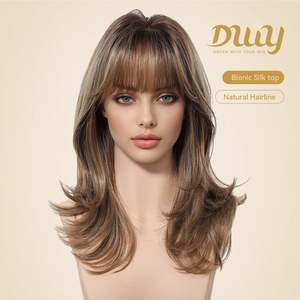 Jule C-DWY New Technology 18-Inch Shoulder-Length Caramel Latte Synthetic <b>Wig</b> Bionic Silk Top Glueless Design Stock Available! - Product Image 4