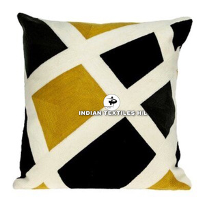 Handmade Wool Handmade Kashmiri Embroidery Wool Chain Stitched Cushion Cover <b>For</b> Sofa <b>Couch</b> Living Room Hot Selling Product ITHL - Product Image 1