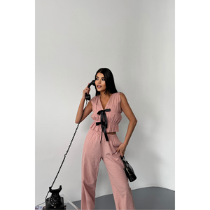 Conjunto de Mono y Blusa para Mujer GOFRE, Color Salmón, con Detalle de Lazo - Product Image 5